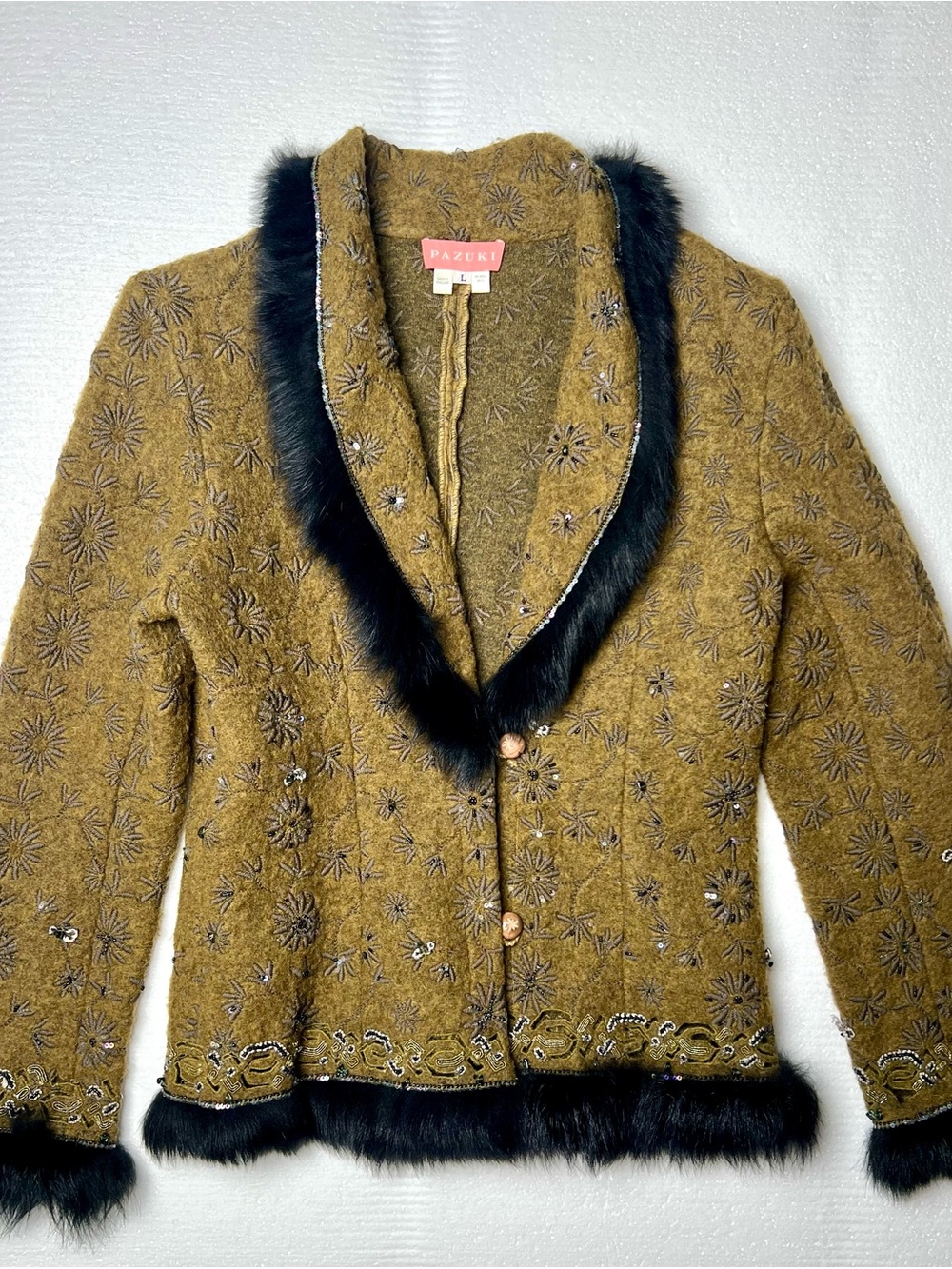 Pazuki luxury handmade jacket beads fur L England rare